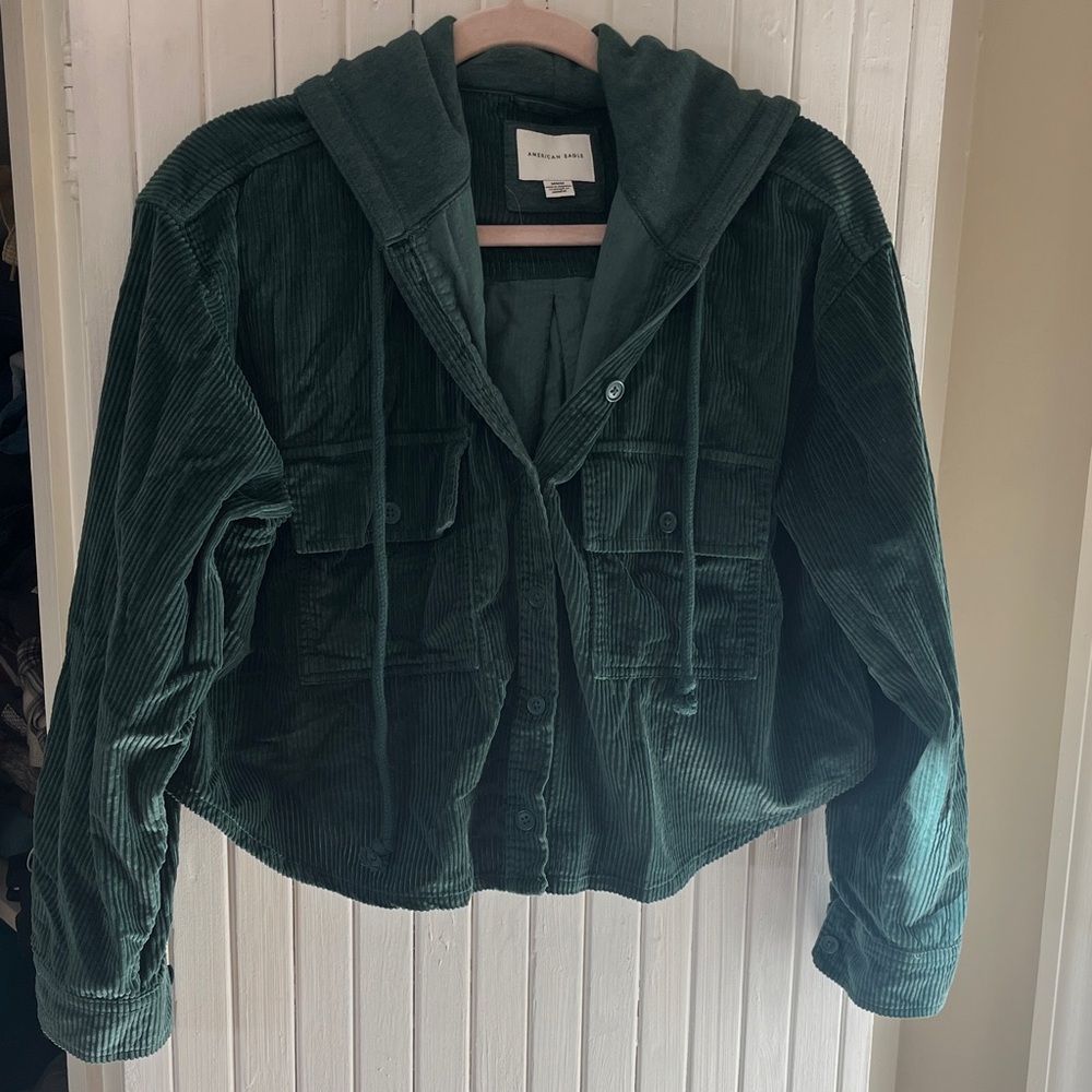 Corduroy jacket with sweatshirt hood